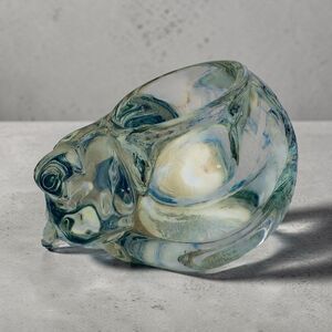 Vtg Indiana Glass  Sleeping Cat Kitten Clear Tea Light Candle Holder 5x3x2.5”